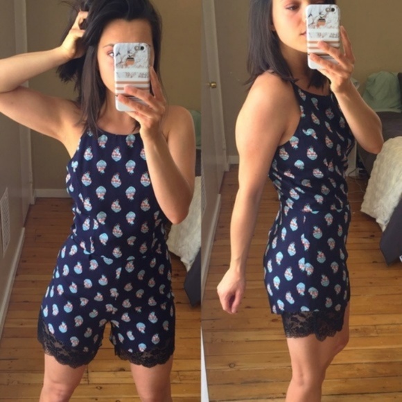 Navy & Mint Spaghetti Strap Romper - Picture 3 of 8